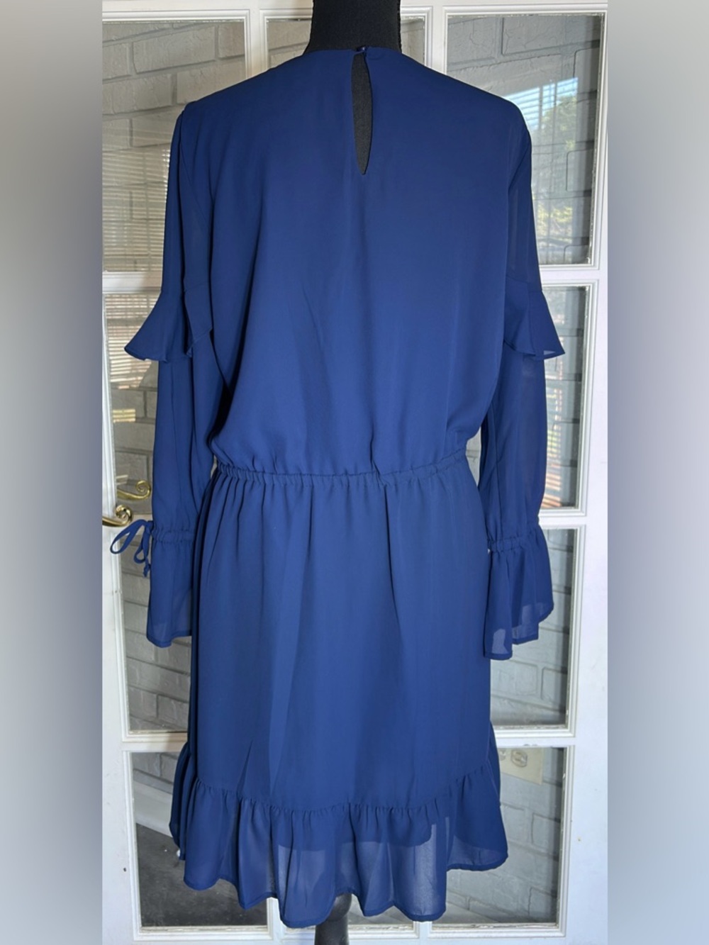 Michael Kors Dress Knee Length Medium Women’s Blue Chiffon Ruffle Long Sleeve - Picture 2 of 12